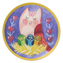 Owl mother of triplets dinner plate
