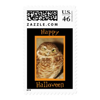 Owl of a Good Time Black Halloween Postage stamp