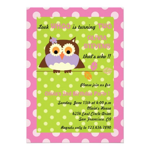 Owl on a branch - Birthday invitations 3