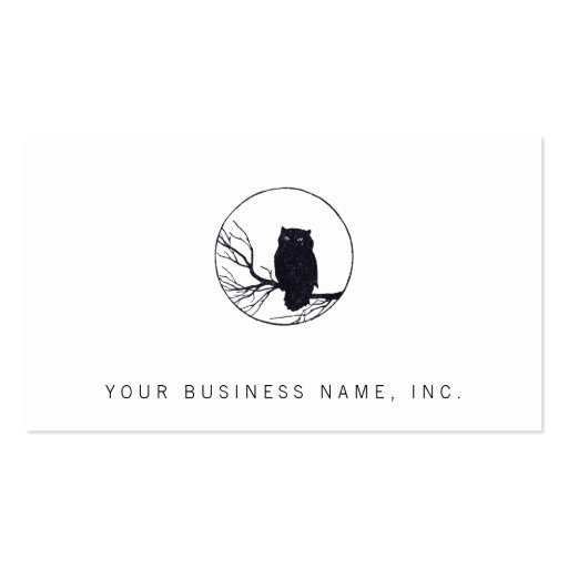 Owl on a Branch in a Circle Business Card Templates (front side)