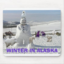 owl_on_snowman[1], WINTER IN ALASKA mousepads