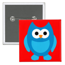Owl Owls Bird Birds Blue Cute Cartoon Animal Button