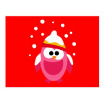 Owl Owls Bird Pink Snow Winter Hat Colorful Cute Postcards