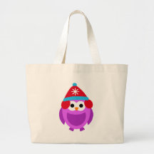 Owl Owls Bird Purple Winter Red Hat Cute Cartoon Bags