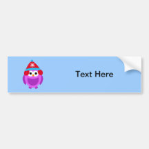 Owl Owls Bird Purple Winter Red Hat Cute Cartoon Bumper Sticker