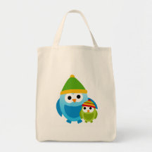 Owl Owls Birds Mom Baby Snow Winter Cute Cartoon Canvas Bags
