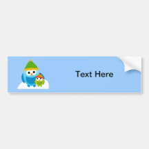 Owl Owls Birds Mom Baby Snow Winter Cute Cartoon Bumper Sticker