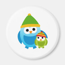 Owl Owls Birds Mom Baby Snow Winter Cute Cartoon Fridge Magnets