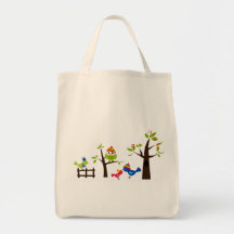 Owl Owls Birds Winter Snow Cute Tree Cartoon Canvas Bag