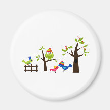 Owl Owls Birds Winter Snow Cute Tree Cartoon Magnet