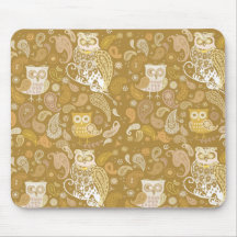 Owl paisley beige pattern mouse pad