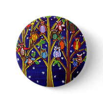 Owl Party Whimsical Folk Art buttons