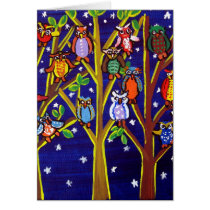 Owl Party Whimsical Folk Art cards by reniebritenbucher Owl Party Whimsical Folk Art cards