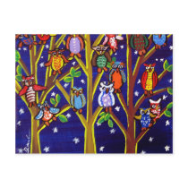 Owl Party Whimsical Folk Art postcards