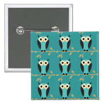 Owl Pattern Pinback Button