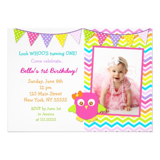 Owl Photo Birthday Party Invitation