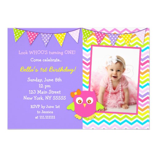 Owl Photo Birthday Party Invitation