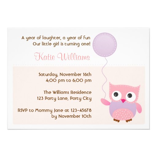 Owl (Pink) Birthday Party Invitation for Girls