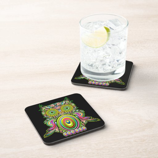 Owl Psychedelic Popart Cork Coaster