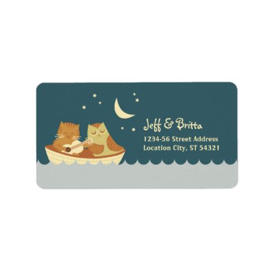 Owl & Pussycat (Blue) Wedding Address Custom Address Label