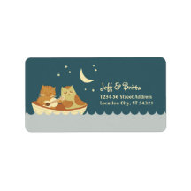 Owl & Pussycat (Blue) Wedding Address Custom Address Label