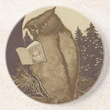 Owl Reading a Book Beverage Coaster