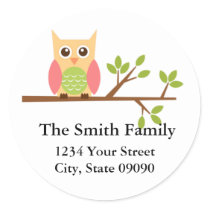 Owl Return Address Lables  (#LABL002) Round Stickers