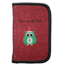 Owl santa green with red glitter organizers