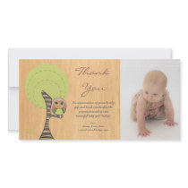 Owl Thank You New Baby Girl Arrival Gift Photocard Photo Greeting Card