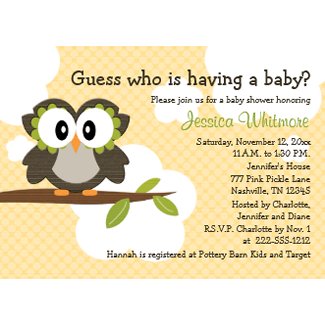 Owl Themed Baby Shower Invites Invitations Yellow invitation
