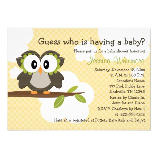 Owl Themed Baby Shower Invites Invitations Yellow