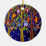Owl Tree Fun Folk Art Round Ornament