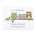 Owl Twin Boys Birthday Invite postcards