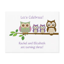 Owl Twins Birthday Party Invite postcards by dmboyce Owl Twins Birthday Party Invite postcards