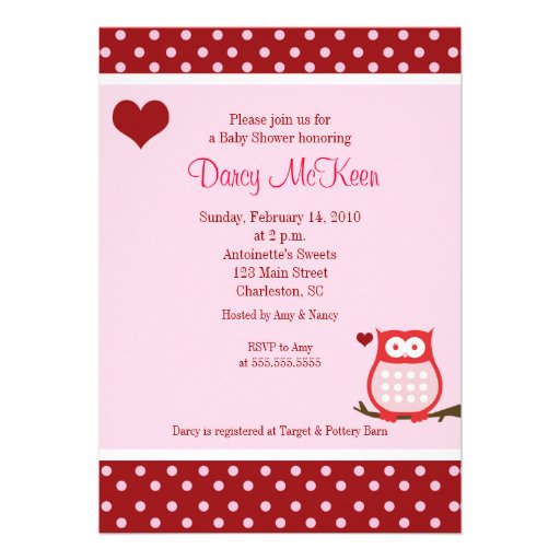 Owl Valentine's Day Heart Baby Shower Invitation (front side)