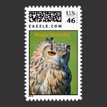 Owl Watching Happy Birthday Stamp stamps
