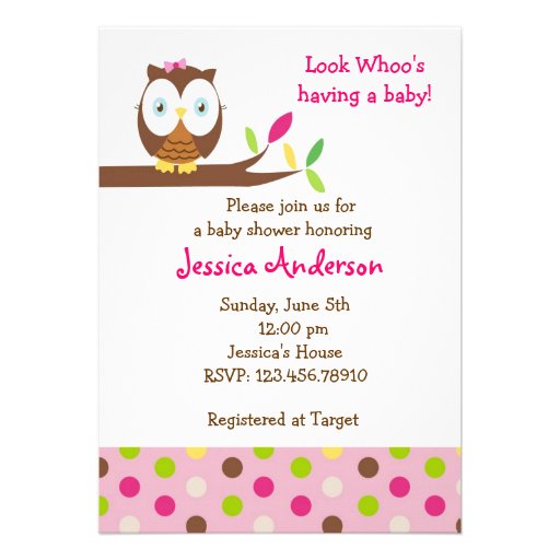 Owl Whoo Baby Shower Birthday Party  Invitations