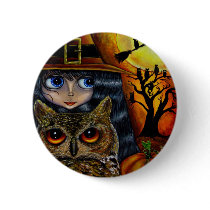 Owl Witch Halloween Button