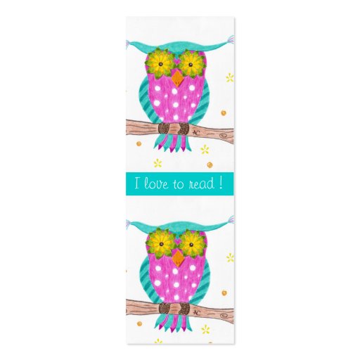 Owl with flowery eyes tiny bookmarks business cards (front side)
