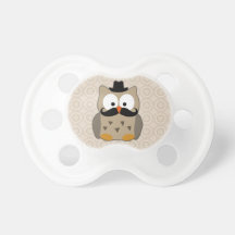 Owl with Mustache and Hat Baby Pacifier