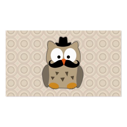 Owl with Mustache and Hat Business Card Template (back side)