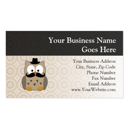 Owl with Mustache and Hat Business Card Template (front side)