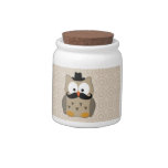Owl with Mustache and Hat Candy Jars
