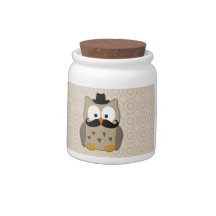 Owl with Mustache and Hat Candy Jars