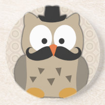 Owl with Mustache and Hat Coasters
