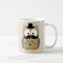 Owl with Mustache and Hat Coffee Mug