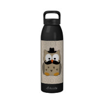 Owl with Mustache and Hat Drinking Bottles