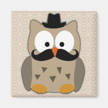 Owl with Mustache and Hat Fridge Magnets