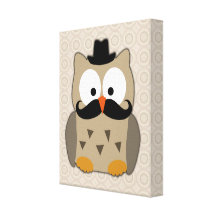 Owl with Mustache and Hat Gallery Wrap Canvas