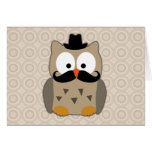 Owl with Mustache and Hat Greeting Cards